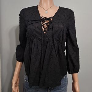 BCBG MaxAzria • Black 100٪ Cotton Blouse Size XS